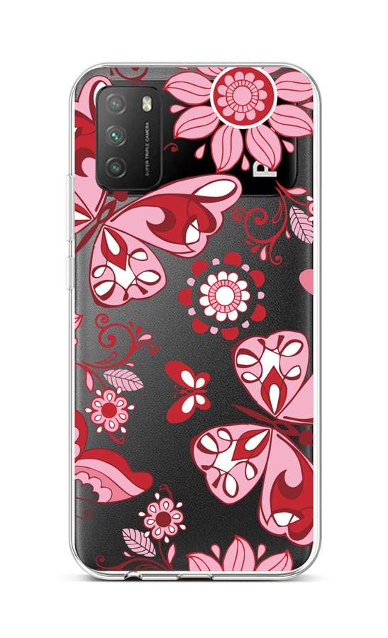 Levně Kryt TopQ Xiaomi Poco M3 silikon Pink Butterfly 60637 (pouzdro neboli obal na mobil Xiaomi Poco M3)