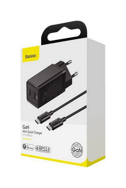 Rychlonabíječka Baseus GaN Mini 45W včetně datového kabelu USB-C černá