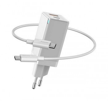 Rychlonabíječka Baseus GaN Mini 45W včetně datového kabelu USB-C bílá (USB-A + USB-C)