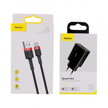 Rychlonabíječka Baseus Speed Mini 18W včetně datového kabelu USB-C černo-červená 