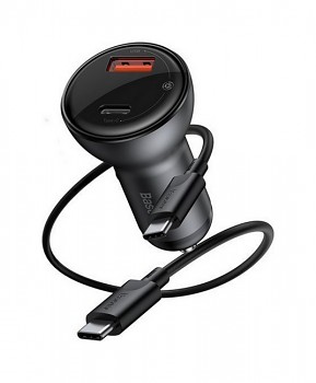 Rychlonabíječka do auta Baseus Circular PPS 45W včetně USB-C datového kabelu stříbrná