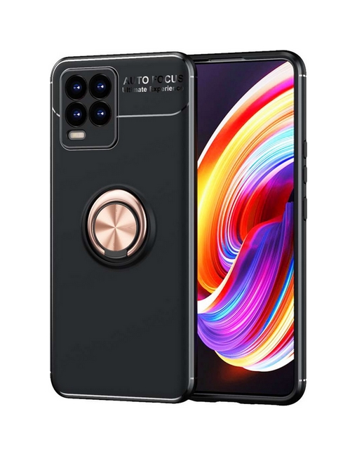 Zadní silikonový kryt na Realme 8 černý s měděným prstenem