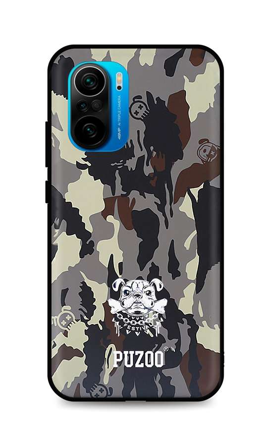 Zadní 3D silikonový kryt na Xiaomi Poco F3 Maskáčové s buldokem