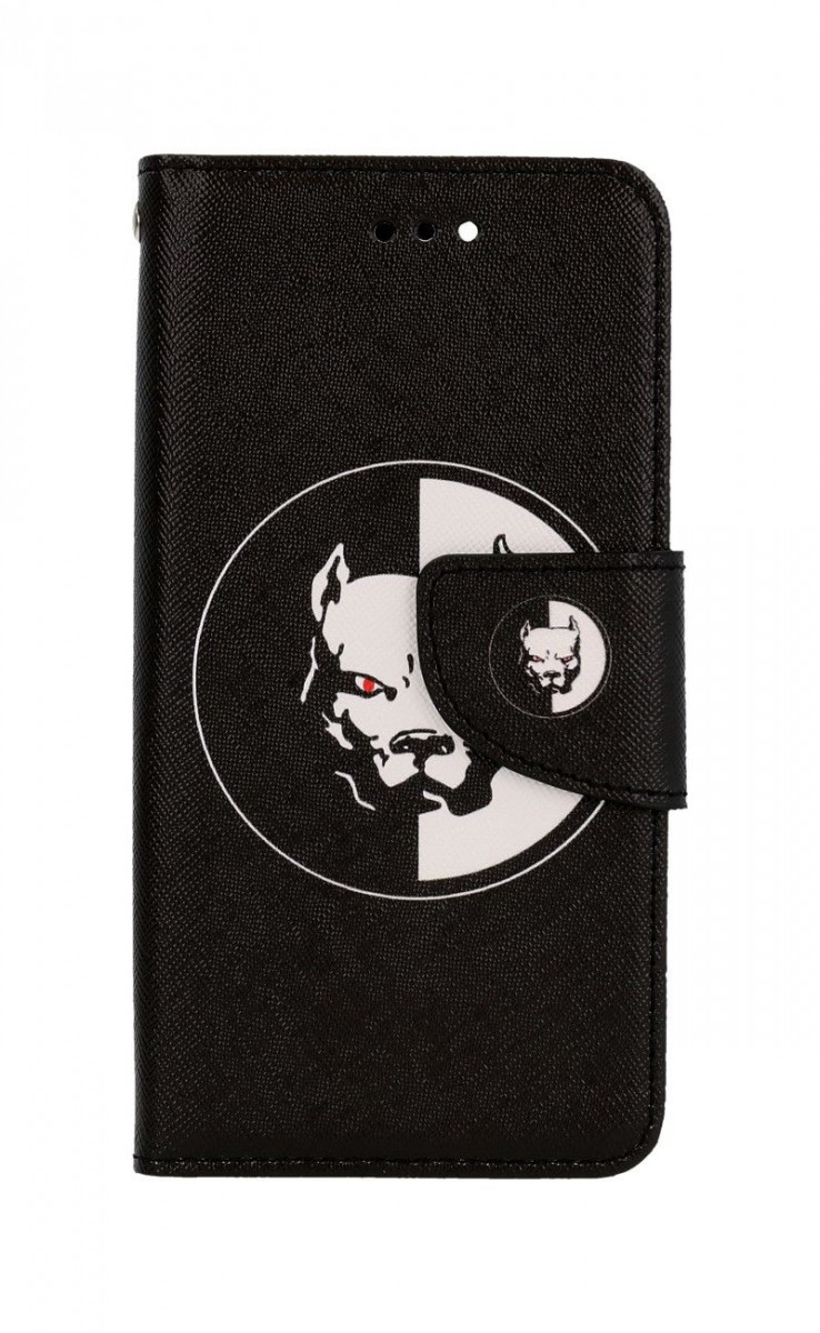 Levně Pouzdro TopQ iPhone SE 2020 knížkové Černobílý pitbull 62543 (obal neboli kryt na mobil iPhone SE 2020)