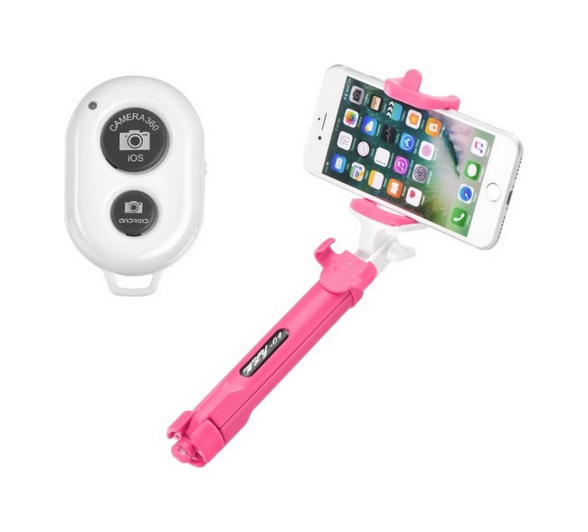 Bluetooth tripod selfie tyč Blun růžová   