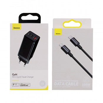 Rychlonabíječka Baseus GaN Mini 60W včetně datového kabelu USB-C černá 