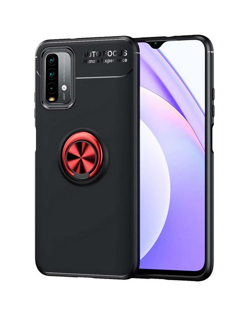 Zadní silikonový kryt na Xiaomi Redmi 9T černý s červeným prstenem