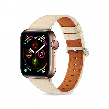 Kožený řemínek Luxury pro Apple Watch 3-4-5-6-SE 42-44mm béžový