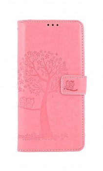 Knížkové pouzdro na Samsung A22 Světle růžový strom sovičky 