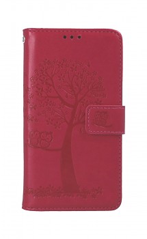 Knížkové pouzdro na iPhone 13 mini Tmavě růžový strom sovičky