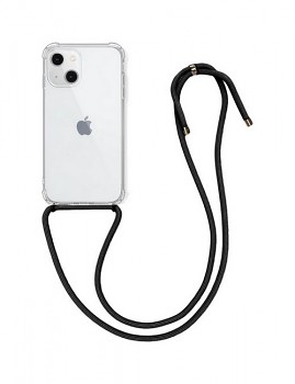 Zadní silikonový kryt na iPhone 13 mini s černou šňůrkou průhledný