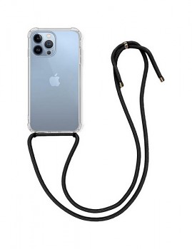 Zadní silikonový kryt na iPhone 13 Pro Max s černou šňůrkou průhledný