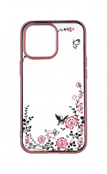 Zadní silikonový kryt na iPhone 13 Pro Max růžový s růžovými květy