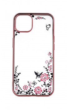 Zadní silikonový kryt na iPhone 13 růžový s růžovými květy