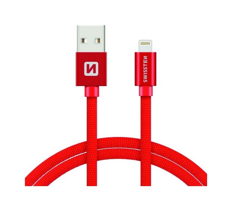 Levně Datový kabel Swissten Lightning pro iPhone 1,2m červený 67924