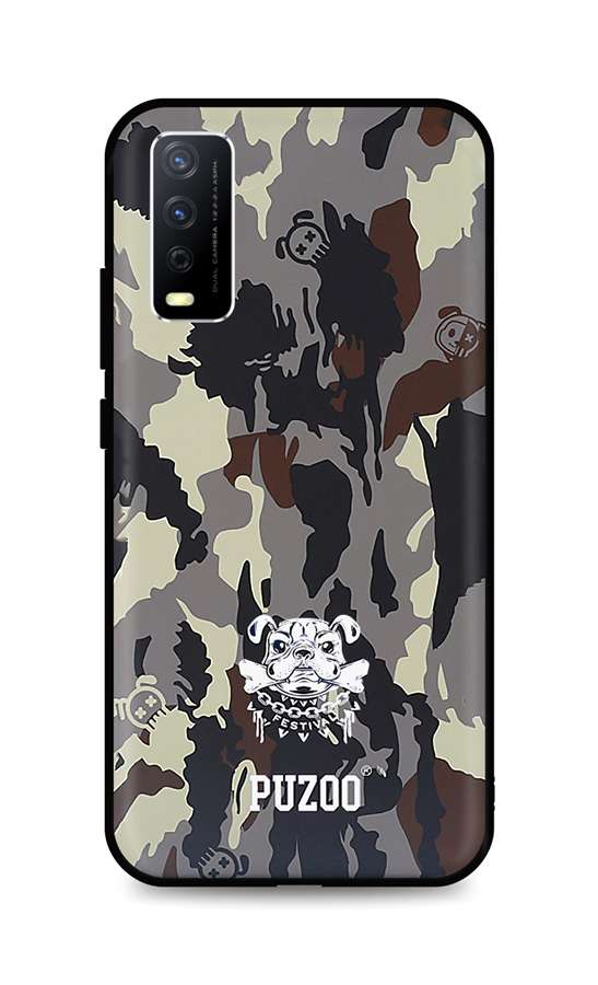 Levně Kryt TopQ Vivo Y20s 3D silikon Maskáčové s buldokem 68395 (pouzdro neboli obal na mobil Vivo Y20s)