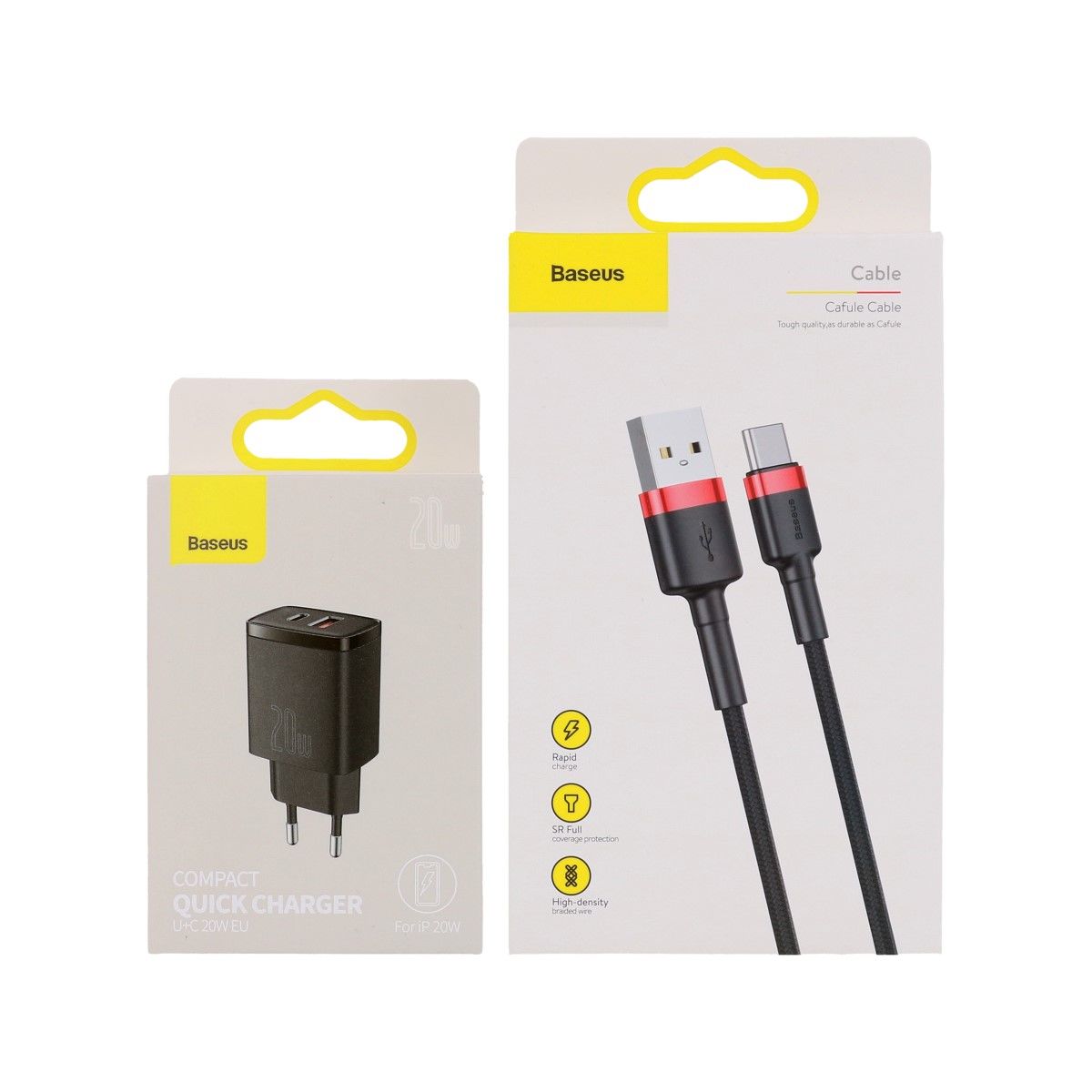 Rychlonabíječka Baseus Compact 20W včetně datového kabelu USB-C černo-červená