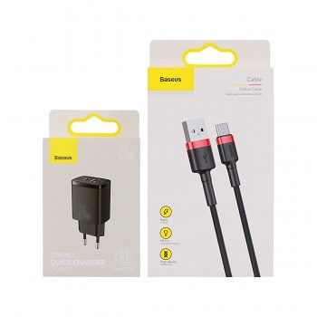 Rychlonabíječka Baseus Compact 20W včetně datového kabelu USB-C černo-červená