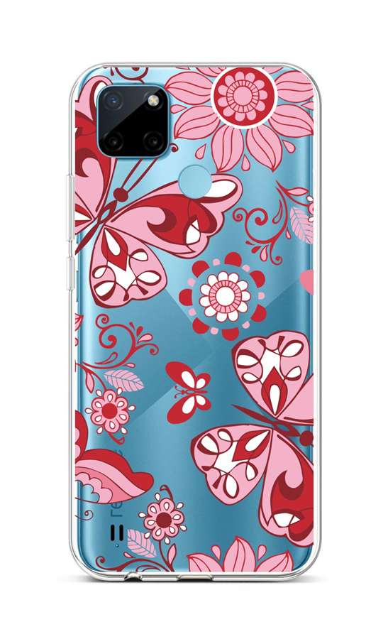 Levně Kryt TopQ Realme C21Y silikon Pink Butterfly 69961 (pouzdro neboli obal na mobil Realme C21Y)