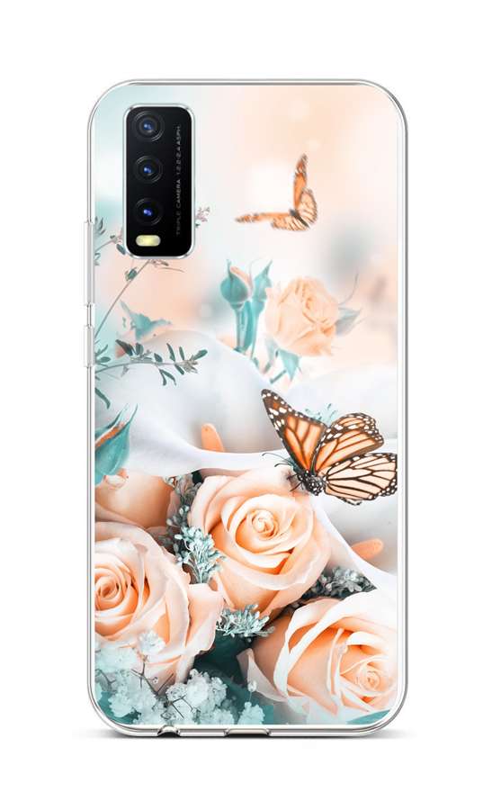 Levně Kryt TopQ Vivo Y20s silikon Růže s motýlem 70165 (pouzdro neboli obal na mobil Vivo Y20s)