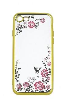 Zadní silikonový kryt na iPhone SE 2022 zlatý s růžovými květy