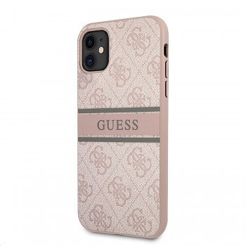 Guess PU 4G Printed Stripe Zadní Kryt pro iPhone 11 Pink