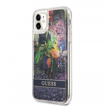 Guess Liquid Glitter Flower Zadní Kryt pro iPhone 11 Blue