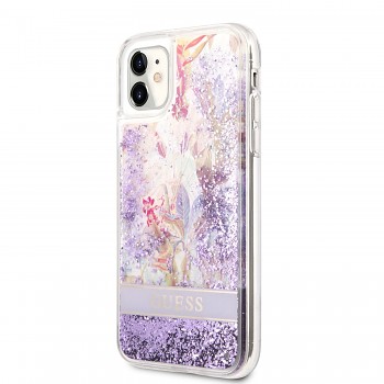 Guess Liquid Glitter Flower Zadní Kryt pro iPhone 11 Purple
