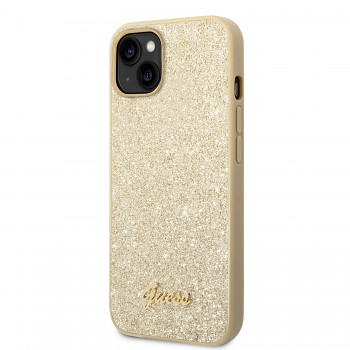 Guess PC/TPU Glitter Flakes Metal Logo Zadní Kryt pro iPhone 14 Gold