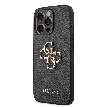 Guess PU 4G Metal Logo Zadní Kryt pro iPhone 14 Pro Grey