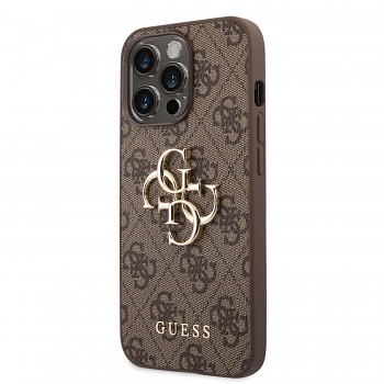 Guess PU 4G Metal Logo Zadní Kryt pro iPhone 14 Pro Brown