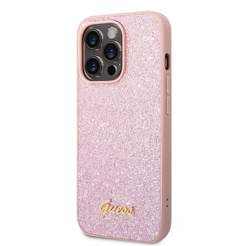 Guess PC/TPU Glitter Flakes Metal Logo Zadní Kryt pro iPhone 14 Pro Max Pink