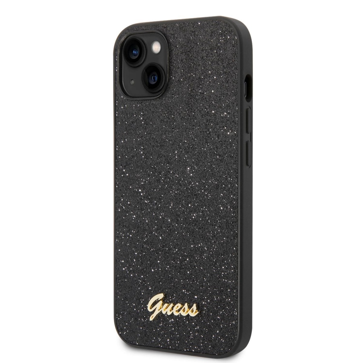 Levně Guess PC/TPU Glitter Flakes Metal Logo Zadní Kryt pro iPhone 14 Plus Black