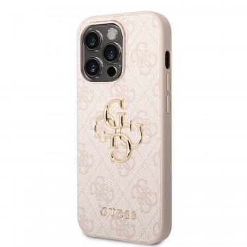 Guess PU 4G Metal Logo Zadní Kryt pro iPhone 14 Pro Max Pink