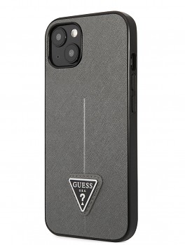 Guess PU Saffiano Triangle Zadní Kryt pro iPhone 13 mini Silver