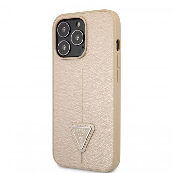 Guess PU Saffiano Triangle Zadní Kryt pro iPhone 13 Pro Max Beige