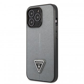 Guess PU Saffiano Triangle Zadní Kryt pro iPhone 13 Pro Silver