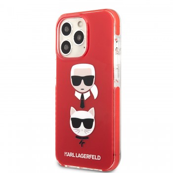 Karl Lagerfeld TPE Karl and Choupette Heads Kryt pro iPhone 13 Pro Red