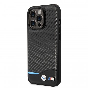 BMW M PU Carbon Blue Line Zadní Kryt pro iPhone 14 Pro Max Black