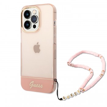 Guess PC/TPU Camera Outline Translucent Zadní Kryt s Poutkem pro iPhone 14 Pro Max Pink