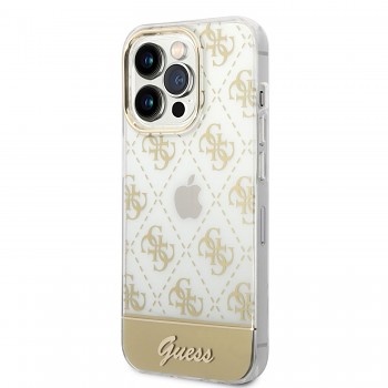 Guess PC/TPU Peony Glitter Script Logo Zadní kryt pro iPhone 14 Pro Max Gold