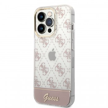 Guess PC/TPU Peony Glitter Script Logo Zadní kryt pro iPhone 14 Pro Max Pink