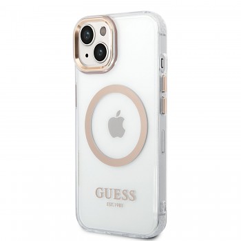 Guess Transparent MagSafe Kompatibilní Zadní Kryt pro iPhone 14 Plus Gold