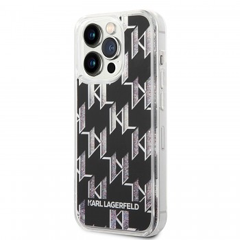 Karl Lagerfeld Monogram Liquid Glitter Zadní Kryt pro iPhone 14 Pro Black