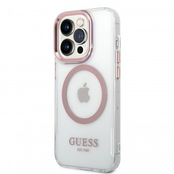 Guess Transparent MagSafe Kompatibilní Zadní Kryt pro iPhone 14 Pro Pink
