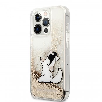 Karl Lagerfeld Liquid Glitter Choupette Eat Zadní Kryt pro iPhone 13 Pro Max Gold