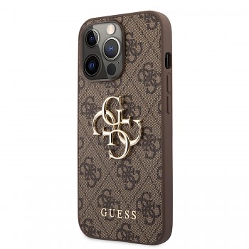 Guess PU 4G Metal Logo Zadní Kryt pro iPhone 13 Pro Max Brown