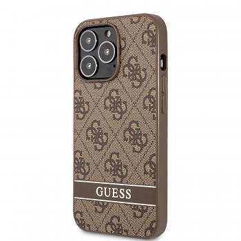 Guess PU 4G Stripe Zadní Kryt pro iPhone 13 Pro Max Brown