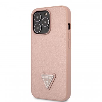 Guess PU Saffiano Triangle Zadní Kryt pro iPhone 13 Pro Max Pink