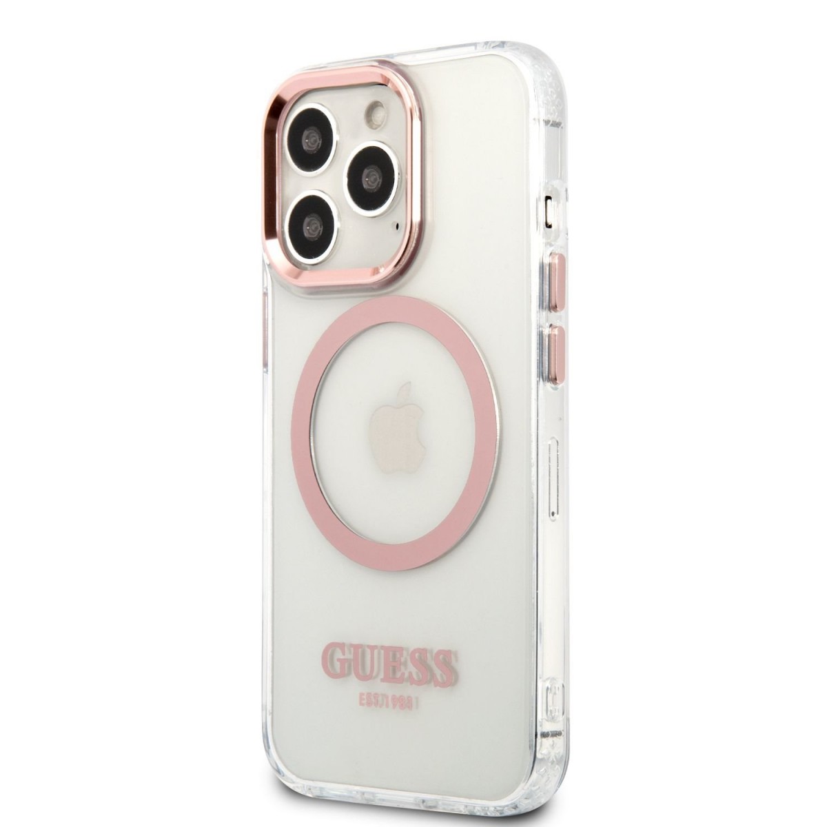 Levně Guess Transparent MagSafe Kompatibilní Zadní Kryt pro iPhone 13 Pro Max Pink